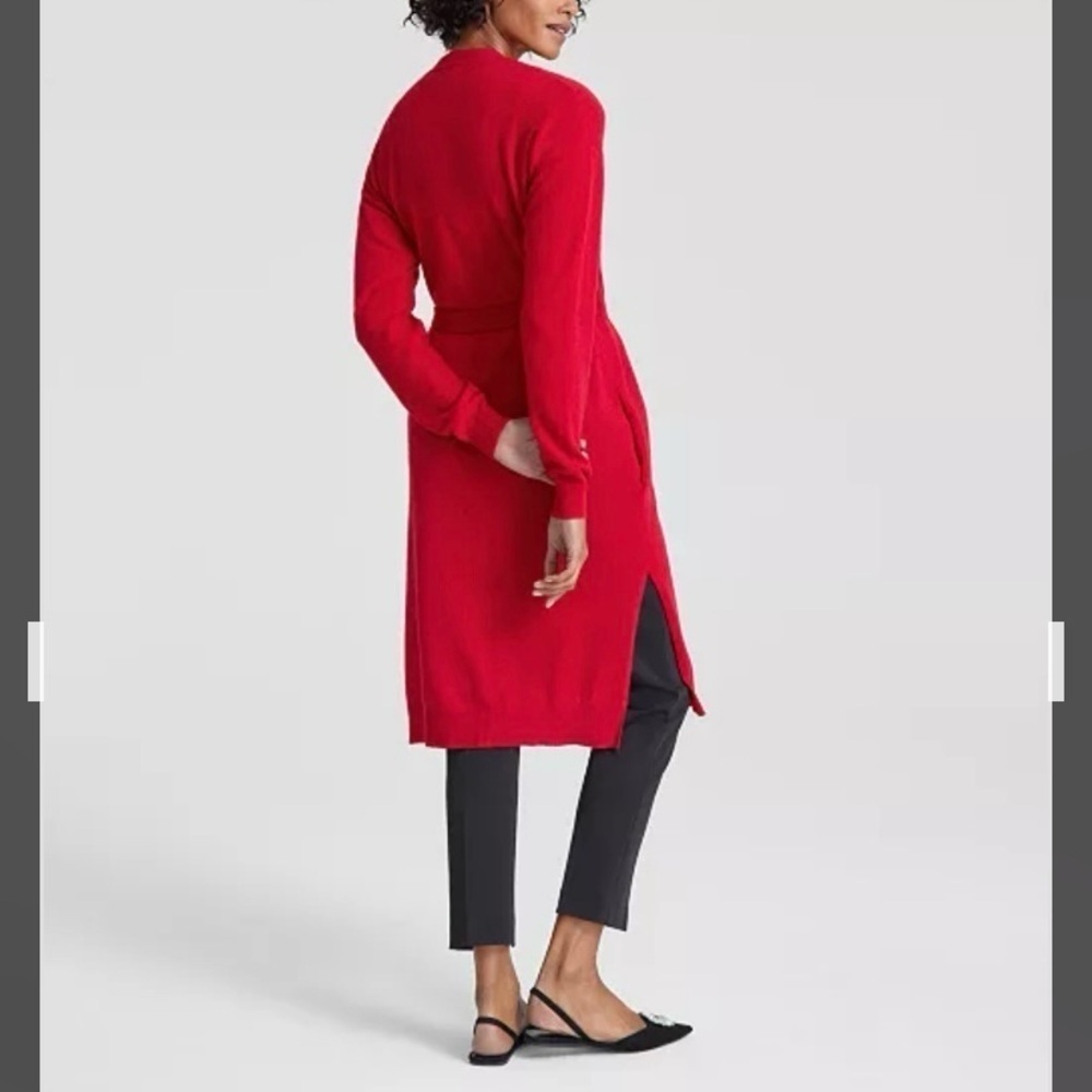 Charter Club Tie-Waist Longline 100% Cashmere Cardigan in Red Polish Size S - Picture 3 of 10